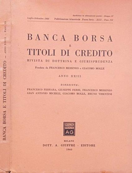 Banca borsa e titoli di credito 1960-XIII-Fasc.III - Francesco Messineo - copertina