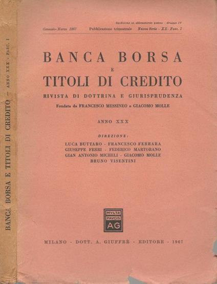 Banca borsa e titoli di credito 1967-XX- Fasc.I - Francesco Messineo - copertina