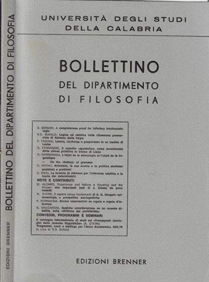 Università degli studi della Calabria Bollettino del dipartimento di filosofia anno 1978-79 N. 1 - copertina