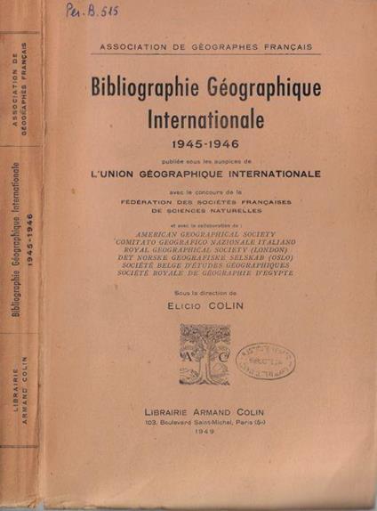 Bibliographie Géographique Internationale 1945-1946 - copertina