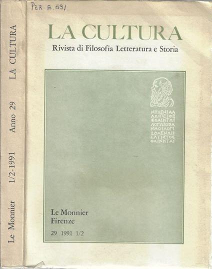La cultura anno 1991 N. 1/2 - Gennaro Sasso - copertina