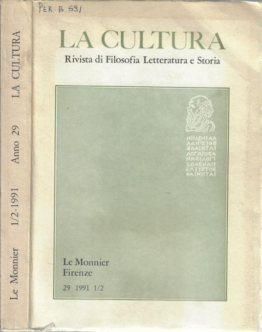 La cultura anno 1991 N. 1/2 - Gennaro Sasso - copertina