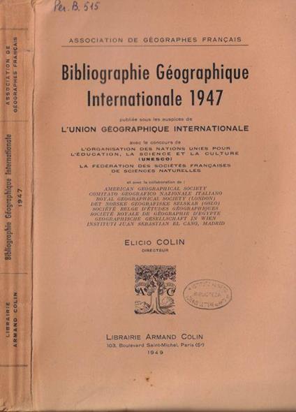 Bibliographie Géographique Internationale 1947 - copertina