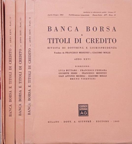 Banca borsa e titoli di credito 1963- XV-Fasc.II,III, IV - Francesco Messineo - copertina