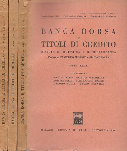 Banca borsa e titoli di credito 1966- XIX Fasc.II,III,IV - Francesco Messineo - copertina