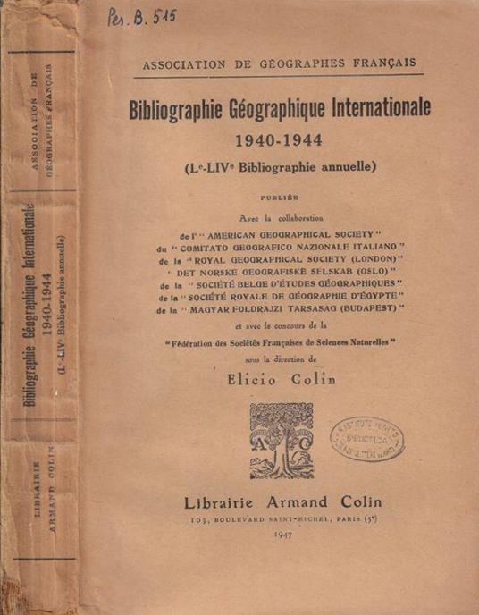 Bibliographie Géographique Internationale 1940-1944 (L-LIV bibliographie annuelle) - copertina