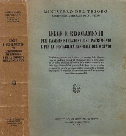 Legge e Regolamento per l'Amministrazione del Patrimonio e per la Contabilità Generale dello Stato - copertina