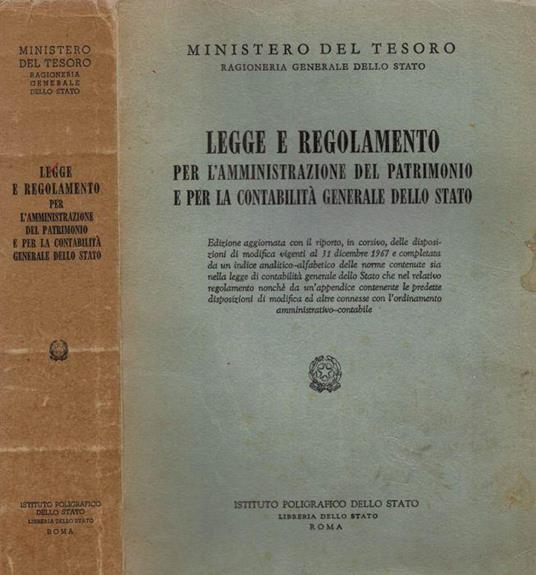 Legge e Regolamento per l'Amministrazione del Patrimonio e per la Contabilità Generale dello Stato - copertina
