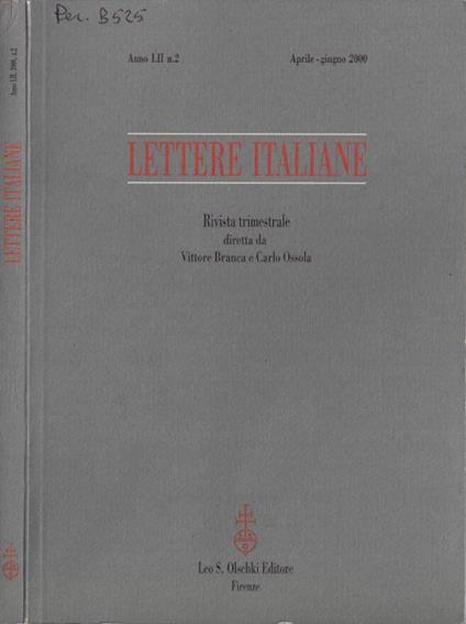 Lettere italiane anno LII 2000 N. 2 - Vittore Branca - copertina