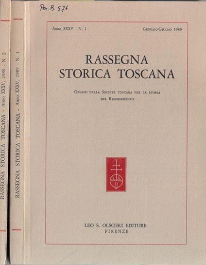 Rassegna storica toscana anno XXXV 1989 - Clementina Rotondi - copertina