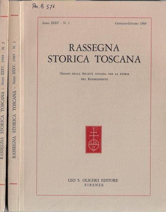 Rassegna storica toscana anno XXXV 1989 - Clementina Rotondi - copertina