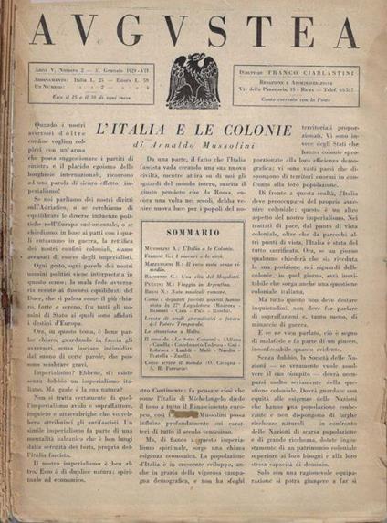 Augustea anno V N. 2, 4, 5, 7, 9, 10, 11 - Franco Ciarlantini - copertina