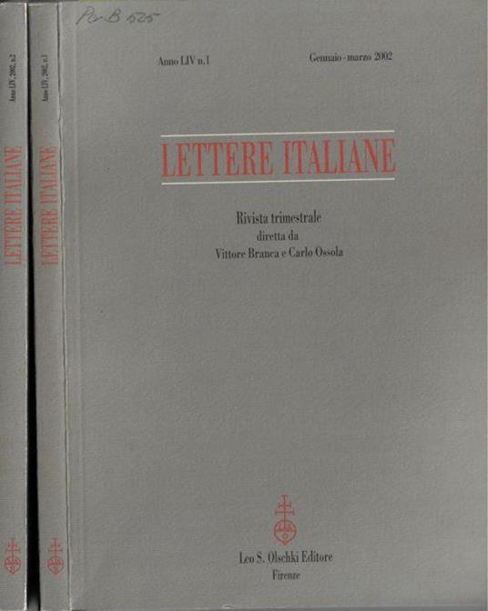 Lettere italiane anno LIV 2002 N. 1, 2 - Vittore Branca - copertina