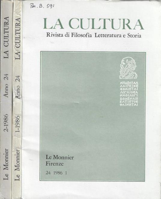 La cultura anno 1986 N. 1, 2 - Guido Calogero - copertina