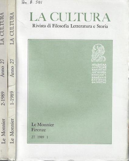La cultura anno 1989 N. 1, 2 - Gennaro Sasso - copertina