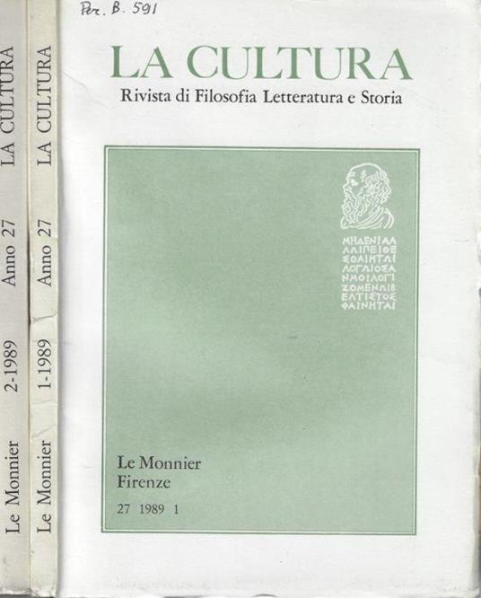La cultura anno 1989 N. 1, 2 - Gennaro Sasso - copertina
