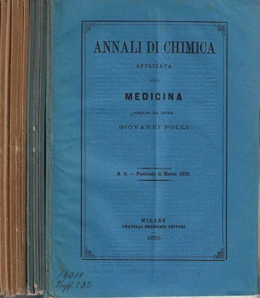 Annuali di chimica applicata alla medicina marzo-dicembre 1879 - Giovanni Polli - copertina