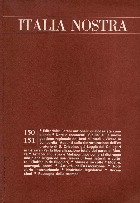 Italia Nostra - 1977, n. 150-151 - copertina