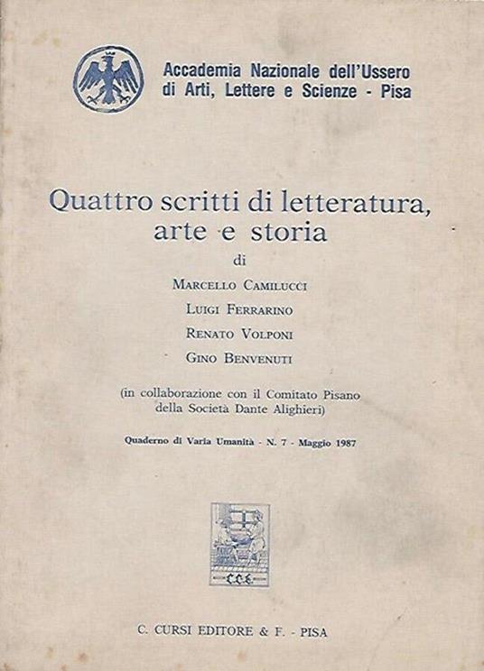 Quattro scritti di letteratura, arte e storia quaderno di Varia Umanità, n. 7, maggio 1987 - Marcello Camilucci - copertina