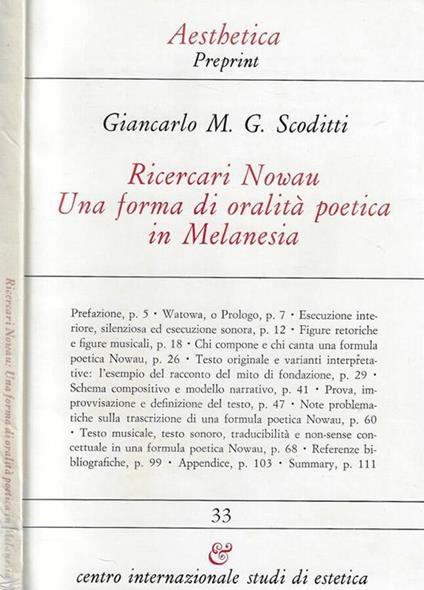 Ricercari Nowau una forma di oralità poetica in Melanesia - copertina