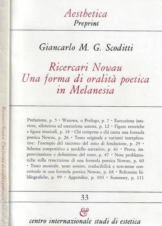Ricercari Nowau una forma di oralità poetica in Melanesia - copertina