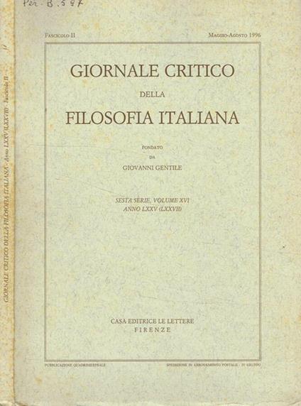 Giornale critico della filosofia Italiana. Fasc.II, serie VI, anno 1996 - Eugenio Garin - copertina