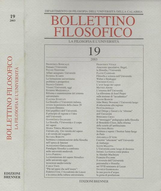 Bollettino filosofico, La rivista e l’università , n.19-2003 - copertina