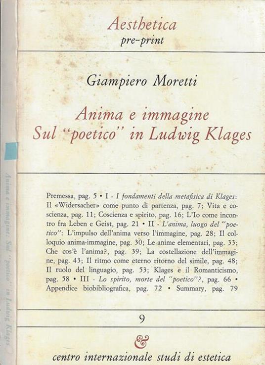 Anima e immagine sul "poetico" in Ludwig Klages - Giampiero Moretti - copertina