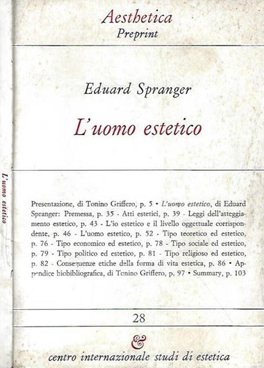 L' uomo estetico - Eduard Spranger - copertina