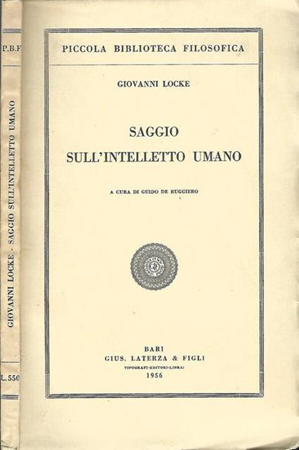 Saggio Sull'Intelletto Umano - John Locke - copertina