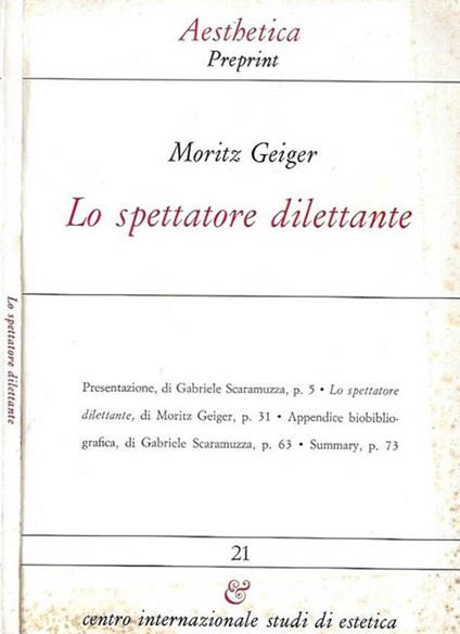 Lo spettatore dilettante - Moritz Geiger - copertina