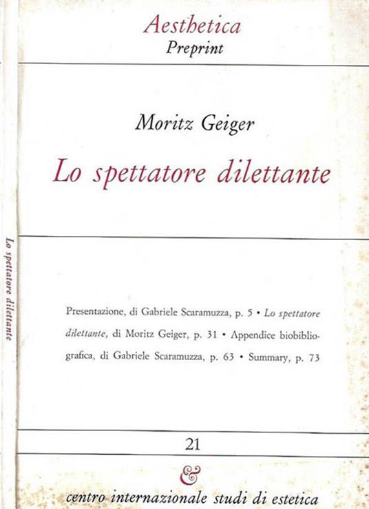 Lo spettatore dilettante - Moritz Geiger - copertina