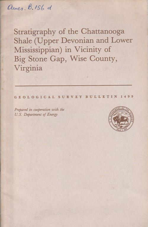 Stratigraphy of the Chattanooga Shale (Upper Devonian and lower Mississippian) in vicinity of Big Stone Gap, Wise County, Virginia - copertina