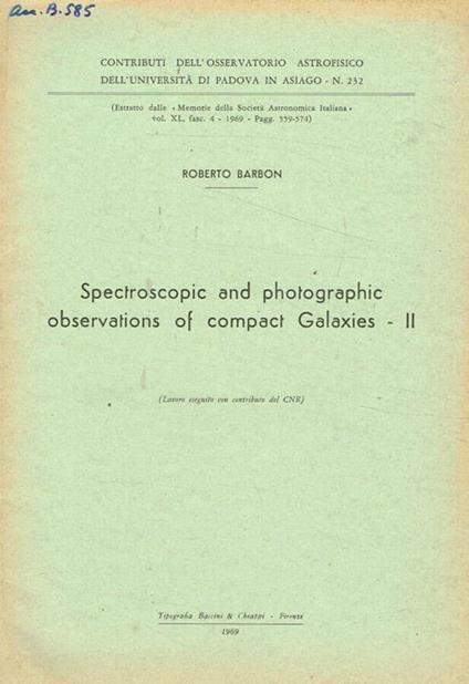 Spectroscopic and photographic observations of compact galaxies-II - copertina