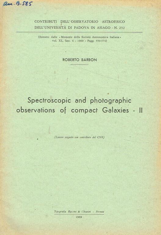 Spectroscopic and photographic observations of compact galaxies-II - copertina