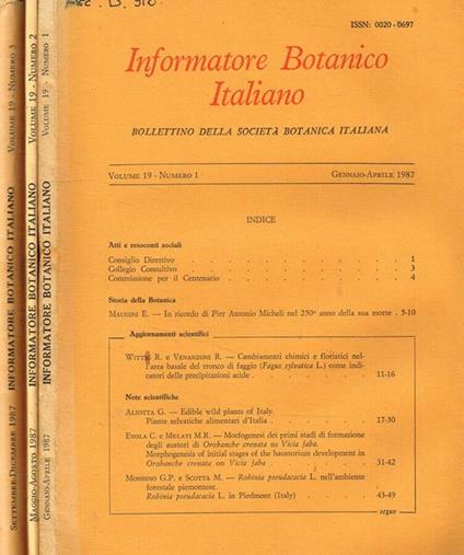 Informatore botanico italiano. Bollettino della societa botanica italiana. Vol.19, fasc.1, 2, 3, anno 1987 - Franco Pedrotti - copertina