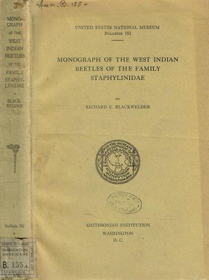 Monograph of the west indian beetles of the family staphylinidae - copertina