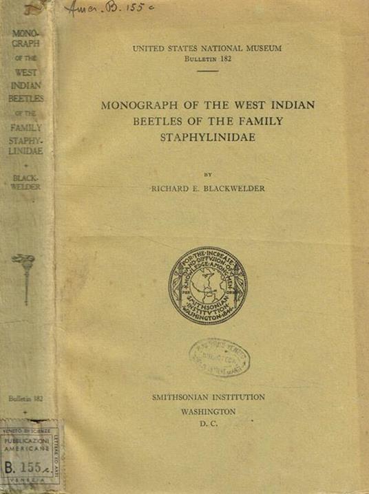 Monograph of the west indian beetles of the family staphylinidae - copertina