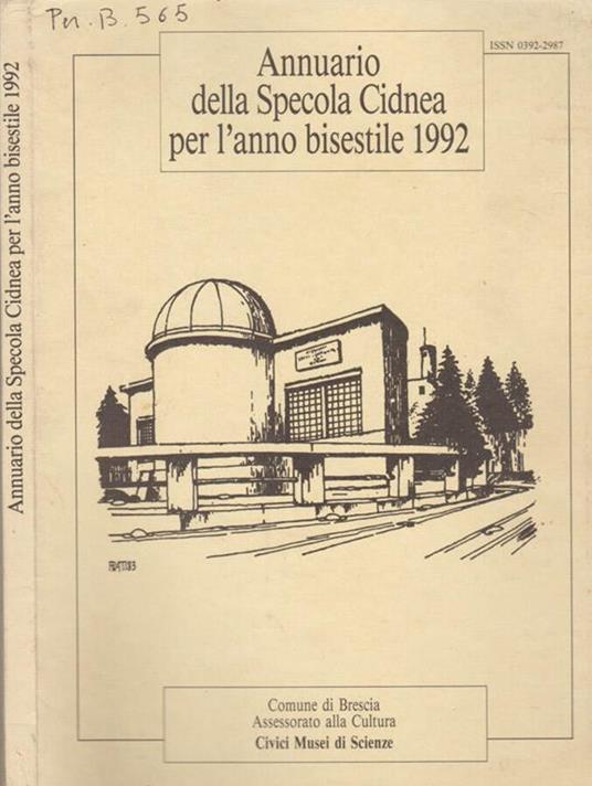 Annuario della Specola Cidnea per l'anno bisestile 1992 - Angelico da Civitavecchia - copertina