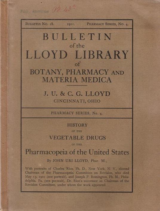 Bulletin of the Lloyd Library of Botany, Pharmacy and Materia Medica - Angelico da Civitavecchia - copertina