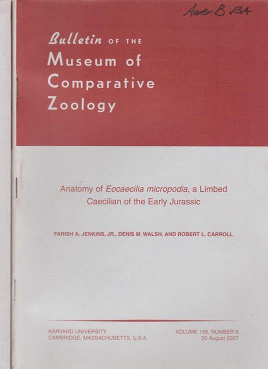 Bulletin of The Museum of Comparative Zoology - Angelico da Civitavecchia - copertina