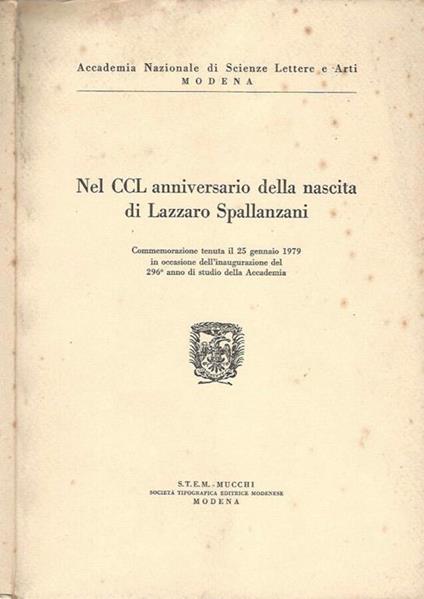 Nel CCL anniversario della nascita di Lazzaro Spallanzani - copertina