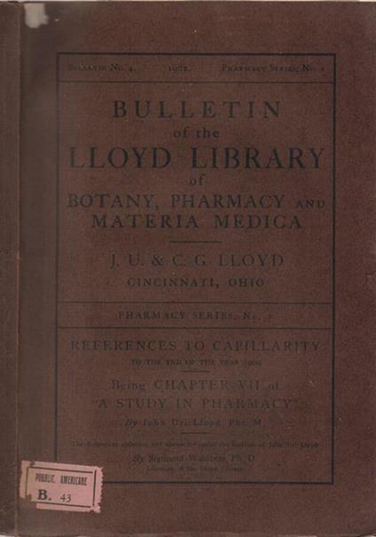 Bulletin of the Lloyd Library of Botany, Pharmacy and Materia Medica - Angelico da Civitavecchia - copertina
