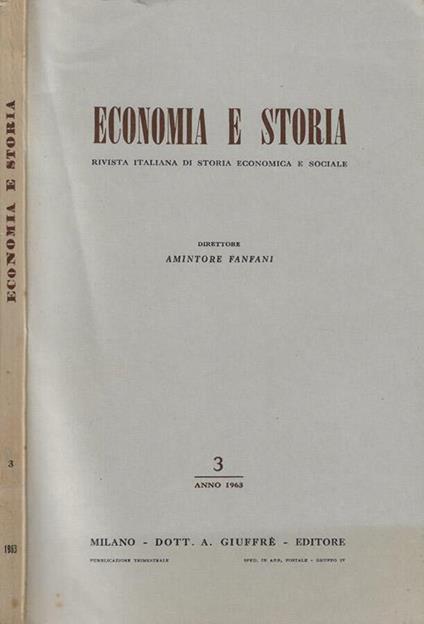 Economia e storia N. 3 anno 1963 - Amintore Fanfani - copertina