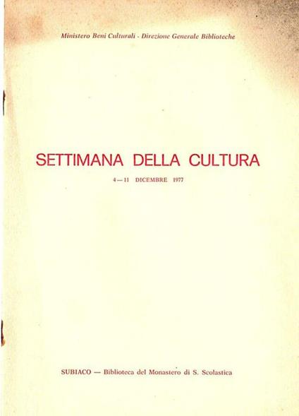 Settimana della cultura - copertina