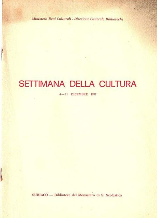 Settimana della cultura - copertina