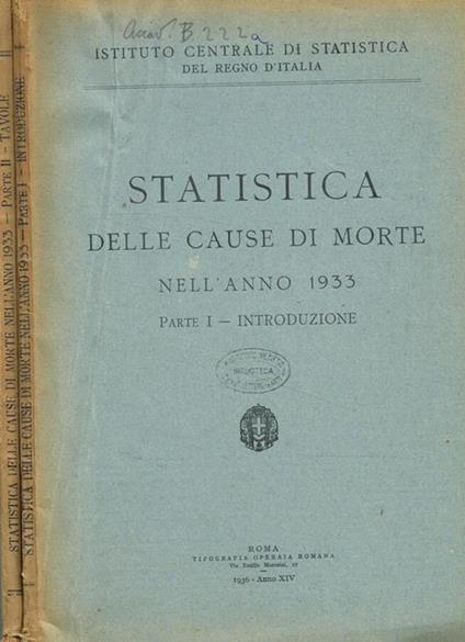 Statistica delle cause di morte nell'anno 1933, 2voll - copertina