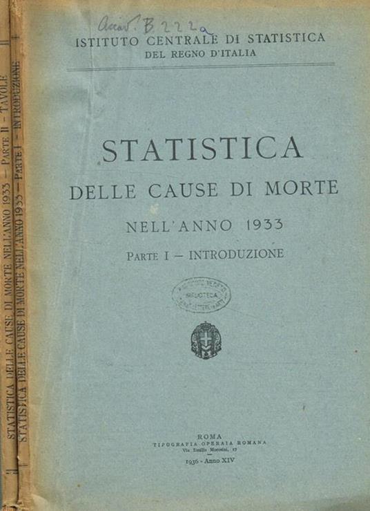 Statistica delle cause di morte nell'anno 1933, 2voll - copertina