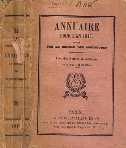 Annuaire pour l'an 1917, publié par le bureau des longitudes - copertina