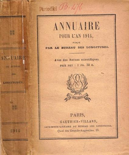 Annuaire pour l'an 1914, publié par le bureau des longitudes - copertina